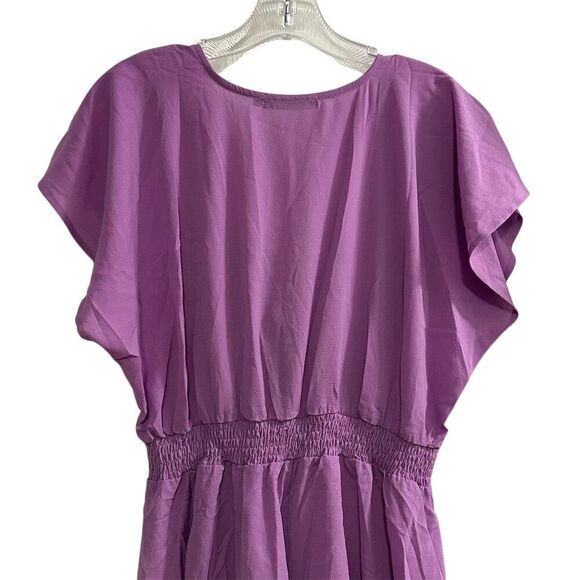AGQT Women's Medium Purple Tie Front Romper Short Sleeve Casual - Picture 11 of 14